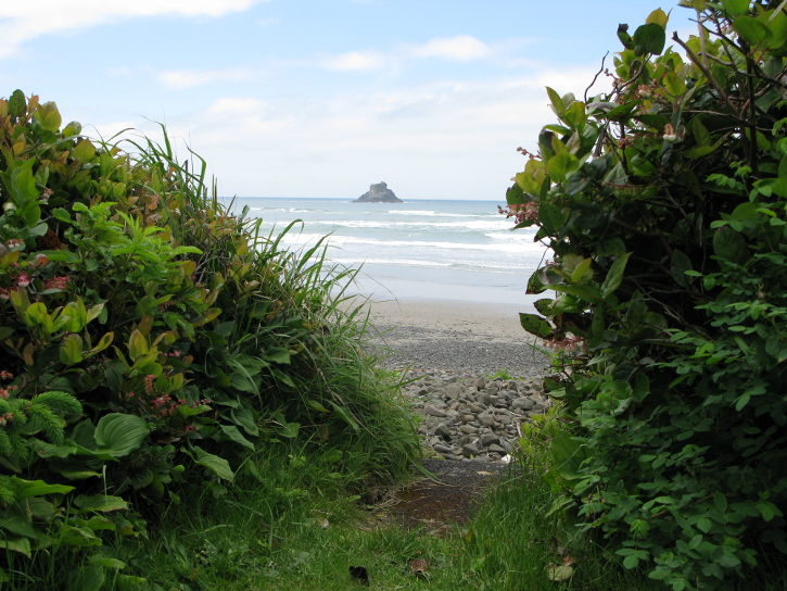 View looking west, steps in foreground, Castle Rock in background.